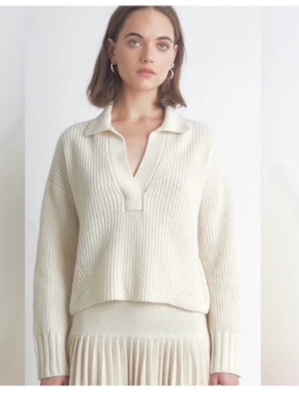 Eleven Six Merino Wool Blend Cream Ribbed Knit Sweater Size M/L